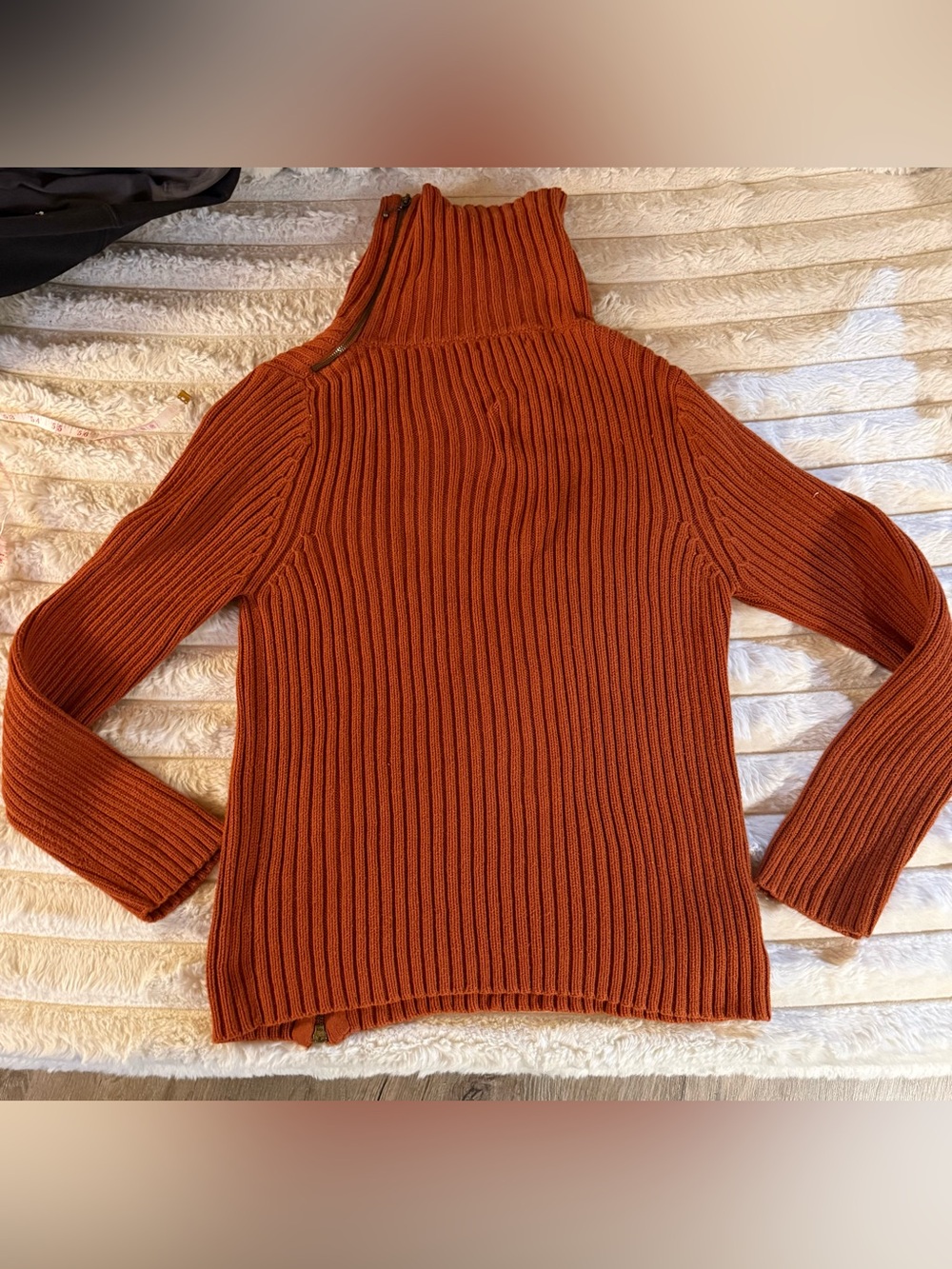 Jessica Ribbed Cowl-Neck Sweater in Rust Orange